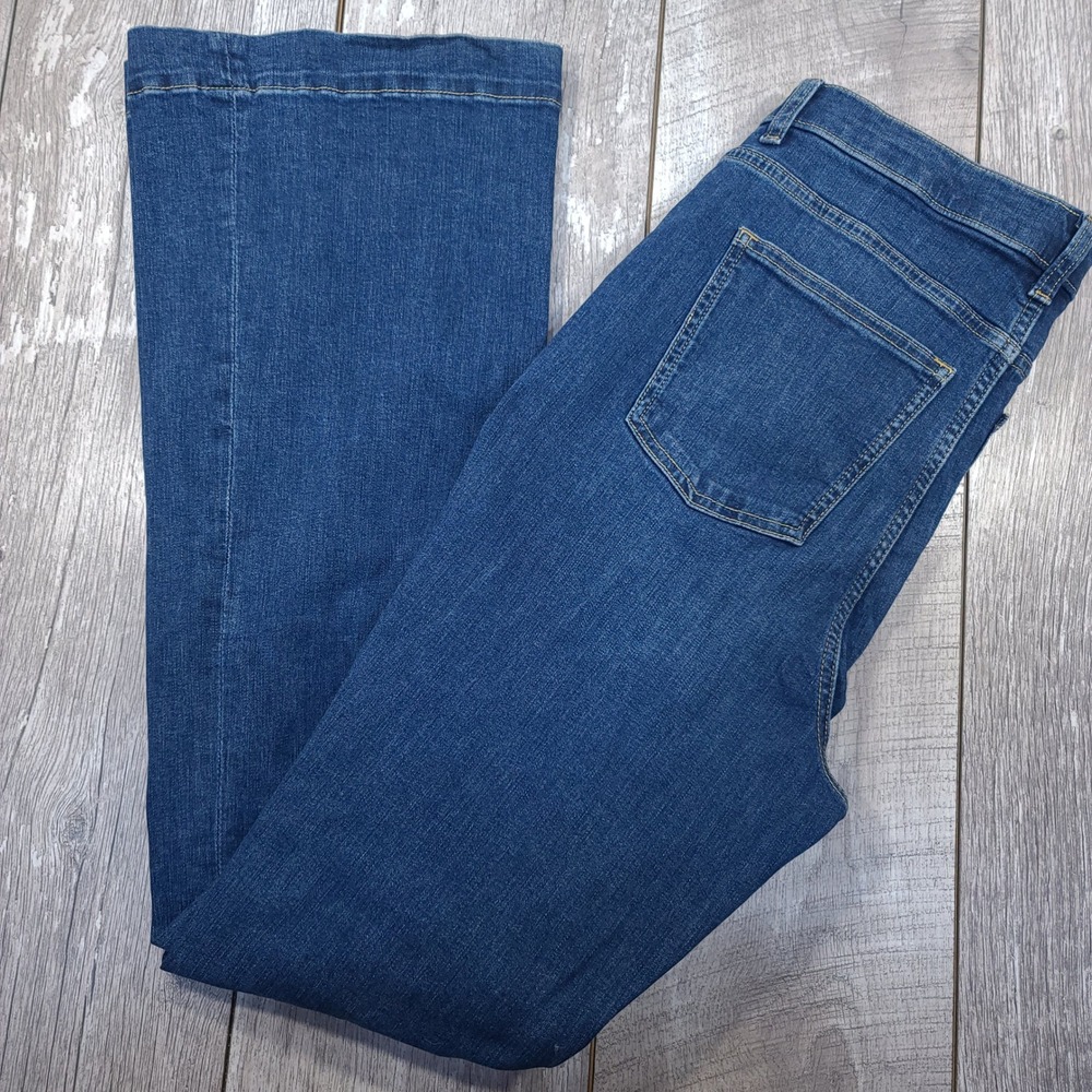 Spanx Flare Jeans Womens Size 14 Tall Blue High Rise Wide Leg Stretch Denim